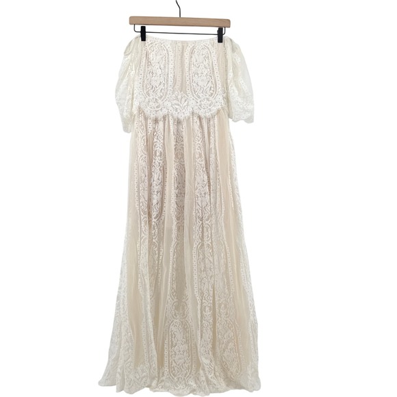 Baltic Born Caroline Lace Maxi Dress Off Shoulder Bohemian Off White Large - Picture 6 of 10